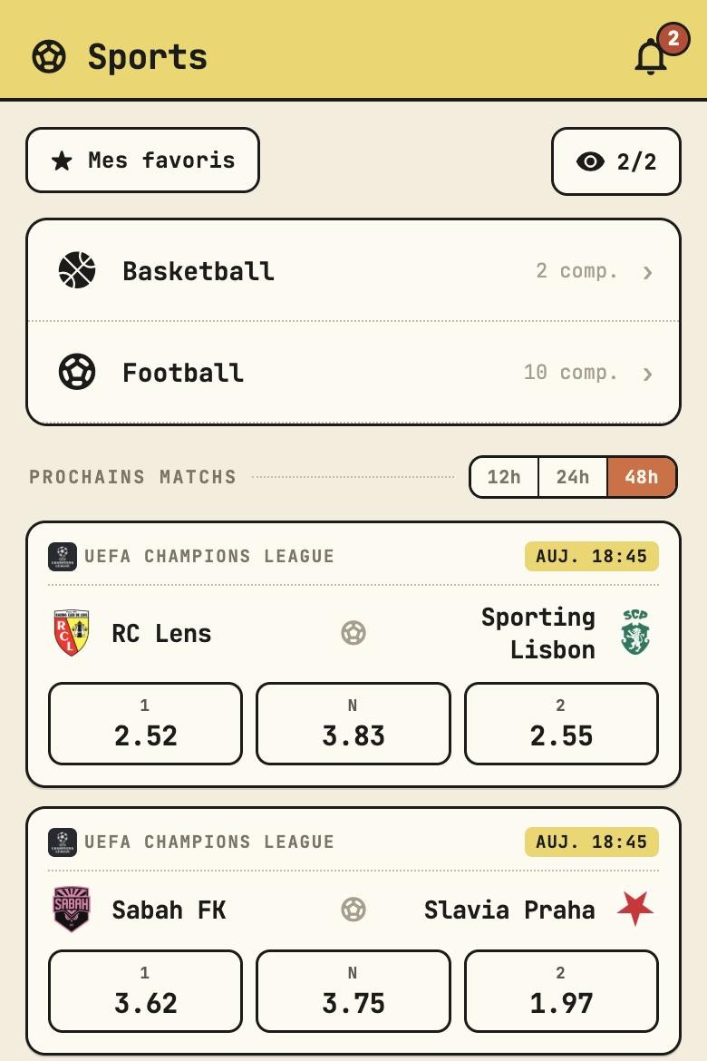 Écran Sports : prochains matchs et leurs cotes